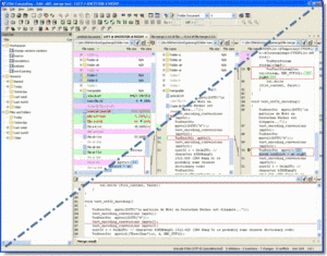Copie d'�cran d'ECMerge: comparaisons de fichiers et dossiers � 3 sources
