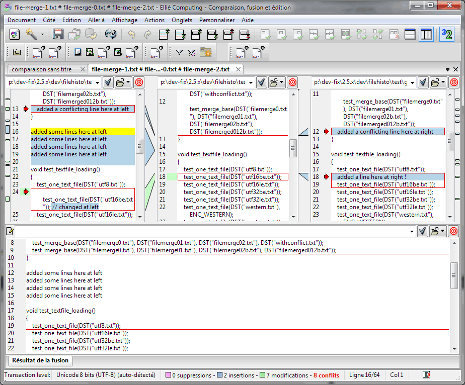 ECMerge diffs/merges local/FTP/SCC files/folders 3-way with syntax colouring
